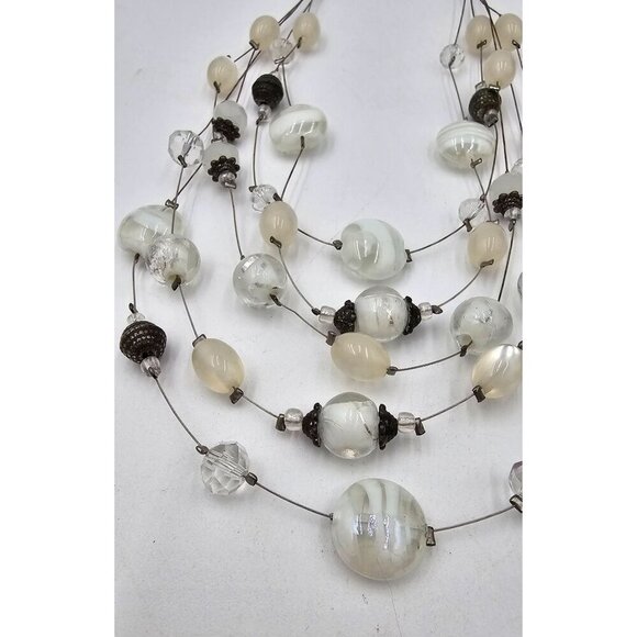 Vintage Multi-Strand Beaded Necklace w/ Different Styles of White Art Glass - Picture 5 of 7